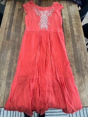 Free People Womens Coral Cutout Maxi Spring Summer Dress XS
